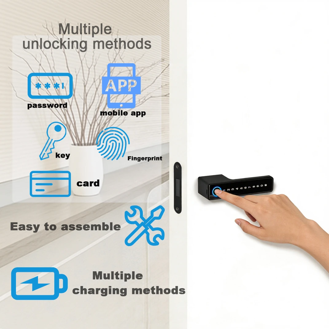 Home KT Y01 Smart Slim Door Lock with Single Latch | Fingerprint, PIN, IC Card & Tuya App - Image 2